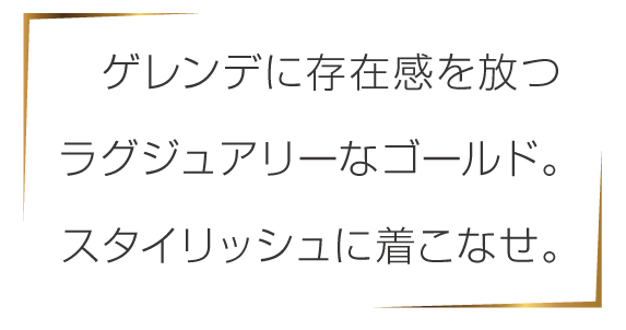 ゲレンデに存在感を放つラグジュアリーなゴールド。スタイリッシュに着こなせ。