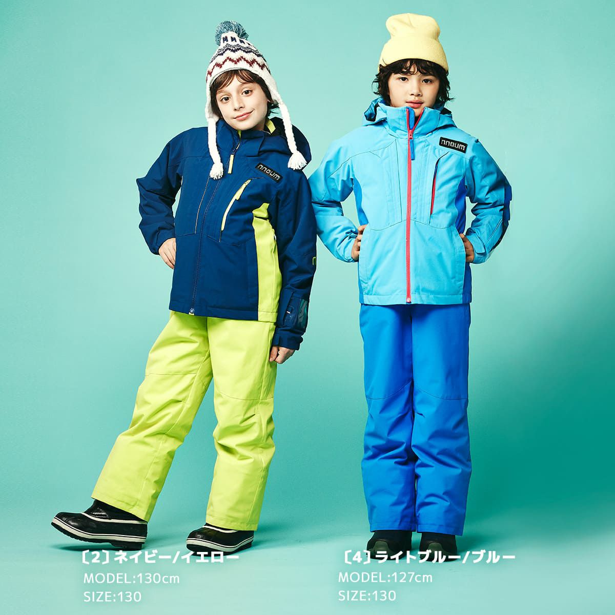 ★美品★nnoumスキーウェア ネイビー　レディースM キッズ150-160 NNOUM スキーウェア キッズ ジュニア 上下セット スノーウェア